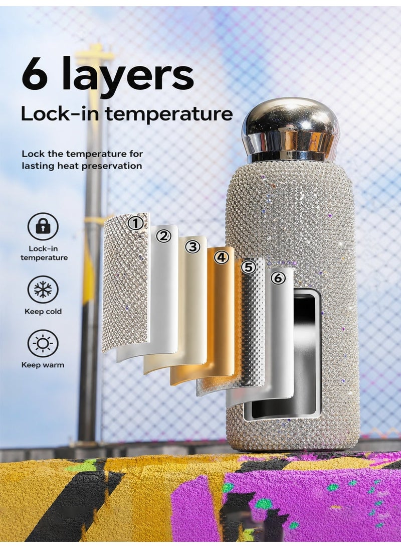 260ml Small-Capacity Portable Stainless Steel Rhinestone-Embellished Insulated Tumbler (Cold & Hot) - Image 2