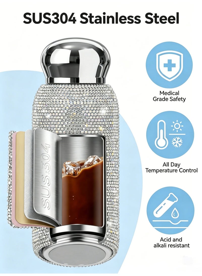 260ml Small-Capacity Portable Stainless Steel Rhinestone-Embellished Insulated Tumbler (Cold & Hot) - Image 4