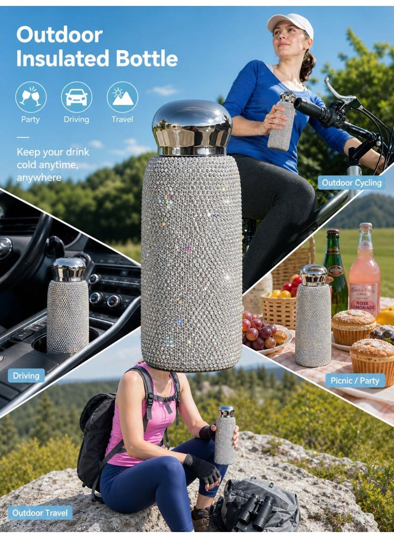 260ml Small-Capacity Portable Stainless Steel Rhinestone-Embellished Insulated Tumbler (Cold & Hot) - Image 5