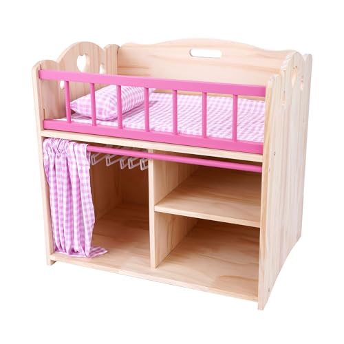 BABESIDE Baby Doll Crib Set for 1216 Inch Babydolls 2 in 1 Wooden Baby Doll Accessories Dolls Bed Dolls Closet with Bedding and Hangers Pretend Play Toy for Kids - Image 1
