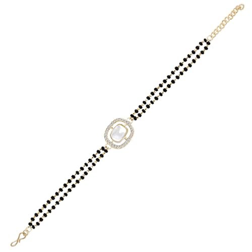 Peora Gold Plated Cubic Zirconia Synthetic Stone & Black Beads Studded Openable Bracelet for Women Girls - Image 5