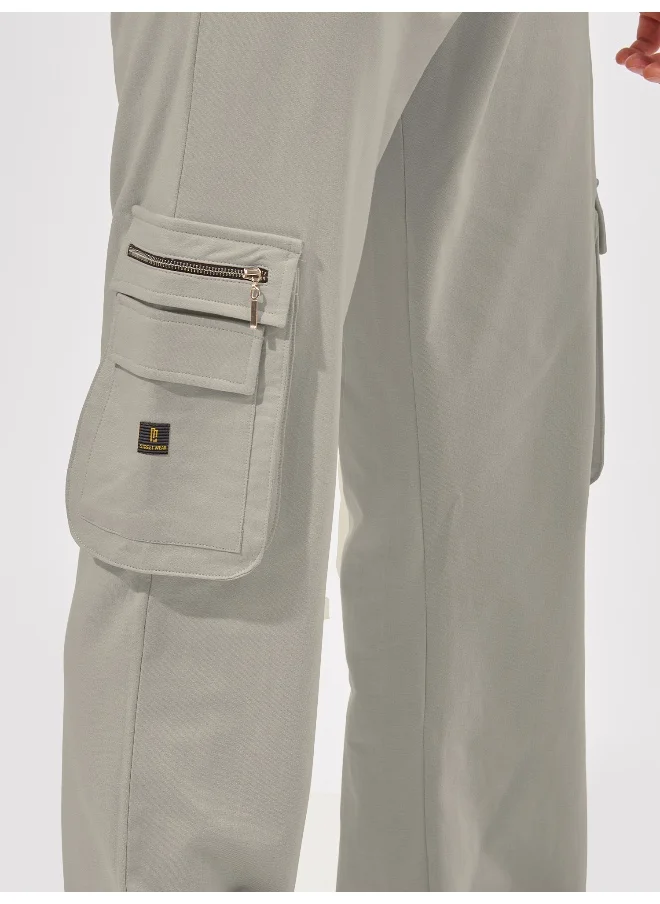 مانياك Maniac Men Solid Light Grey Oversized Cotton Cargo Pant