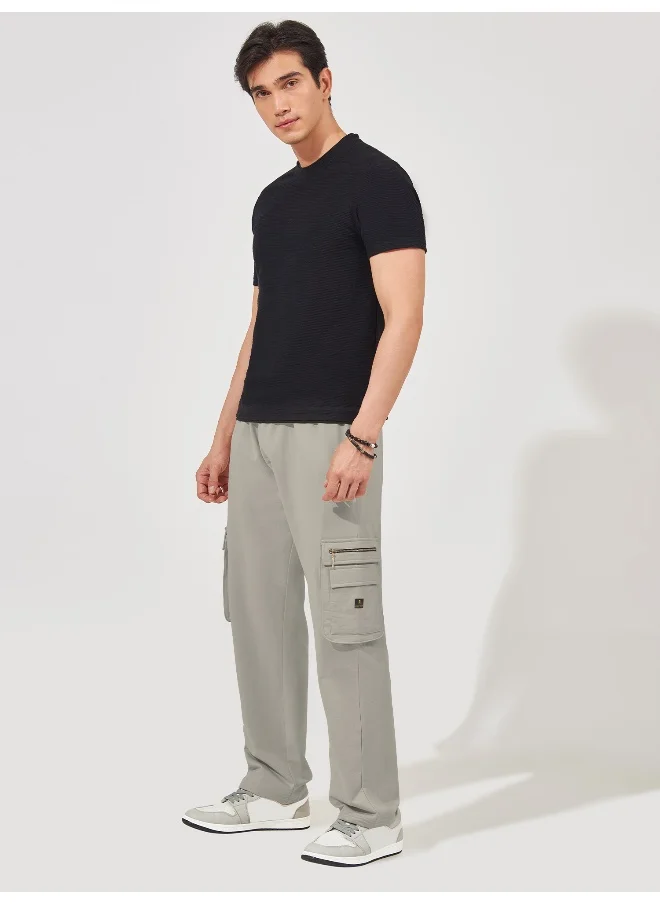 مانياك Maniac Men Solid Light Grey Oversized Cotton Cargo Pant