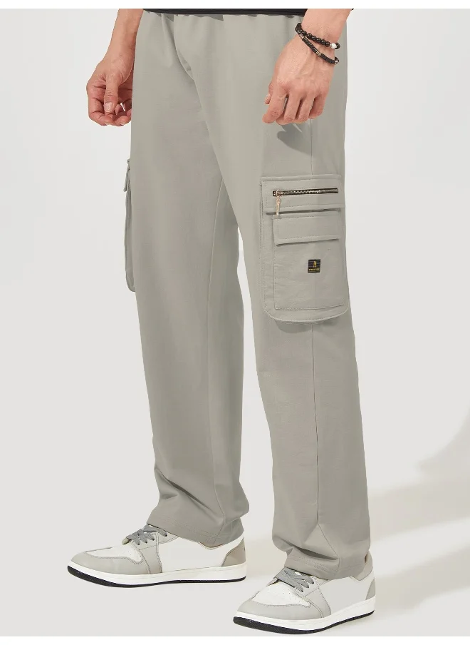 مانياك Maniac Men Solid Light Grey Oversized Cotton Cargo Pant