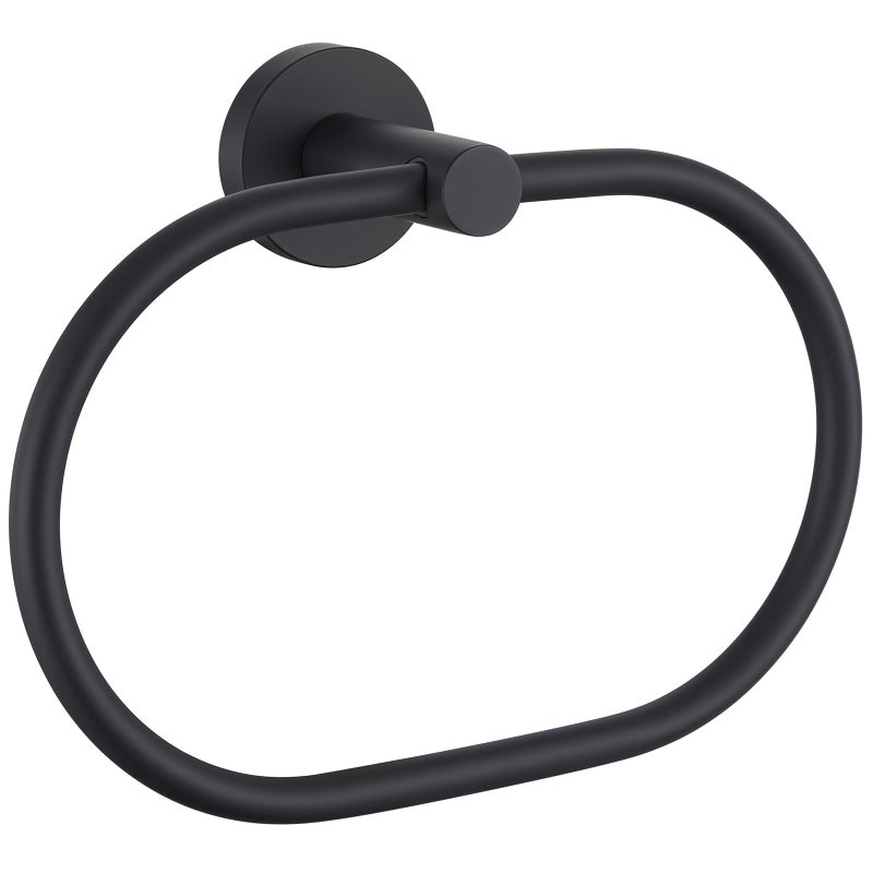 Angle Simple مجموعة أدوات الحمام البسيطة بزاوية، مجموعة ملحقات الحمام، خطاف رداء، حامل ورق تواليت، حلقة منشفة باللون الأسود غير اللامع L*D*H: 7-13/16" x 2-3/4" x 5-3/4" K3103D - Image 1