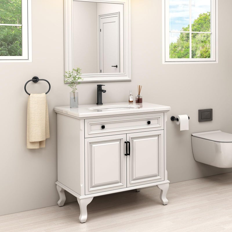 Angle Simple مجموعة أدوات الحمام البسيطة بزاوية، مجموعة ملحقات الحمام، خطاف رداء، حامل ورق تواليت، حلقة منشفة باللون الأسود غير اللامع L*D*H: 7-13/16" x 2-3/4" x 5-3/4" K3103D - Image 2