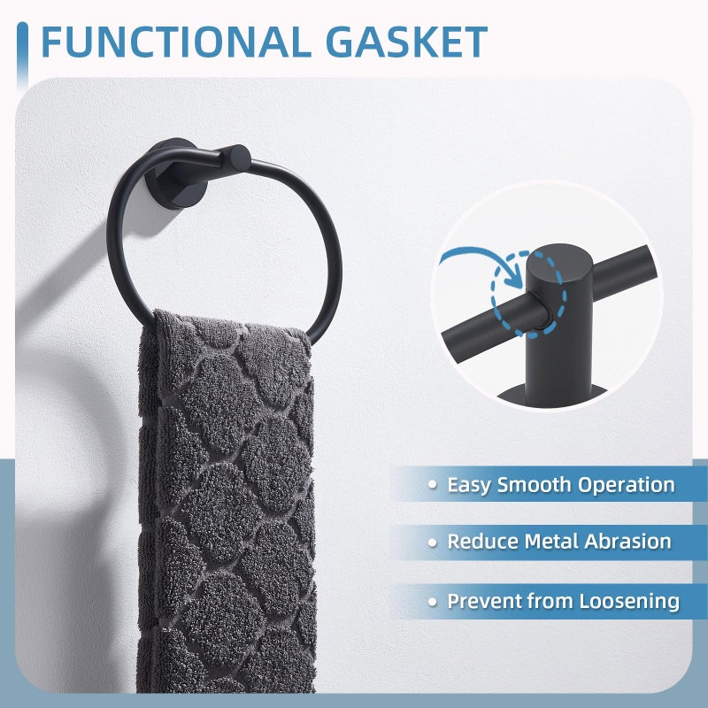 Angle Simple مجموعة أدوات الحمام البسيطة بزاوية، مجموعة ملحقات الحمام، خطاف رداء، حامل ورق تواليت، حلقة منشفة باللون الأسود غير اللامع L*D*H: 7-13/16" x 2-3/4" x 5-3/4" K3103D - Image 5