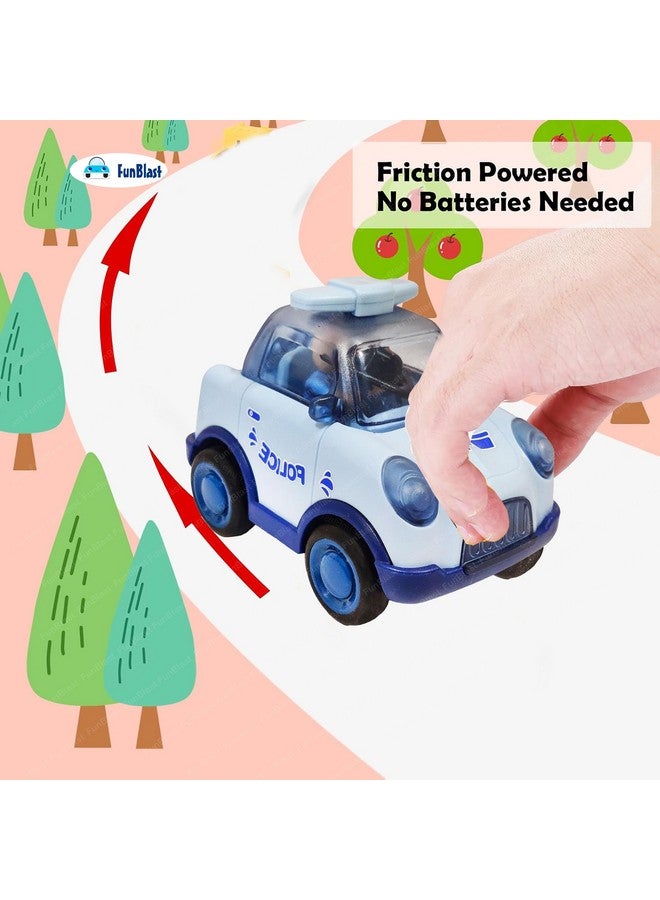 فنبلاست لعبة سيارة FunBlast للأطفال - سيارة شرطة للأطفال، سيارة تعمل بقوة الاحتكاك مع روبوت صغير يمكنك صنعه بنفسك، ألعاب مركبات للأطفال بعمر 3 سنوات فما فوق، لعبة زحف للأطفال، ألعاب سحب للخلف (أزرق-أ) - Image 2