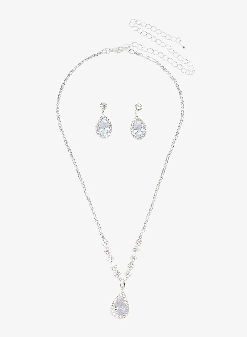 Ella Limited Edition Silver Diamonte Jewelry Set With Earrings Necklace