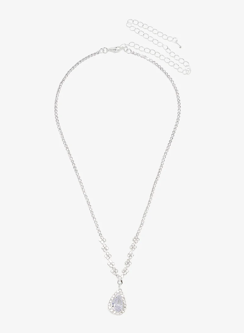 Ella Limited Edition Silver Diamonte Jewelry Set With Earrings Necklace