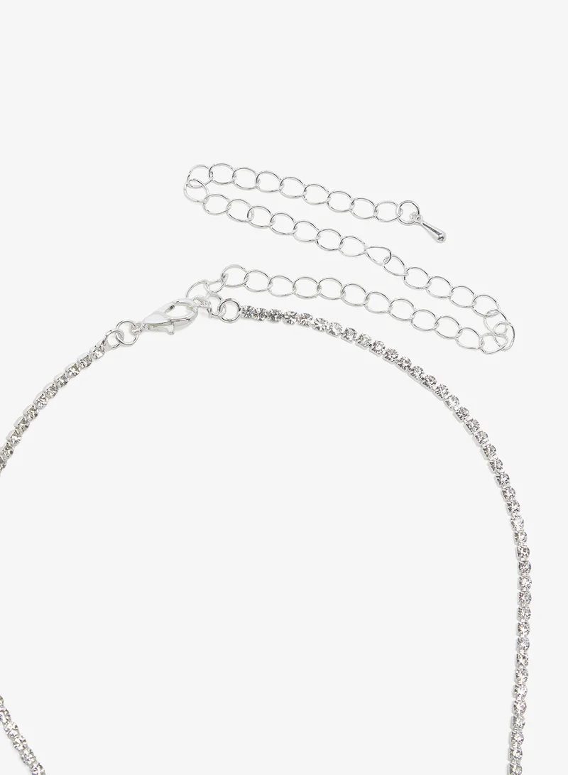 Ella Limited Edition Silver Silver Diamonte Jewelry Set With Earrings Necklace for Women | Best Price UAE
