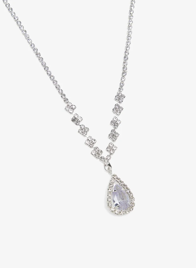 Ella Limited Edition Silver Silver Diamonte Jewelry Set With Earrings Necklace for Women | Best Price UAE