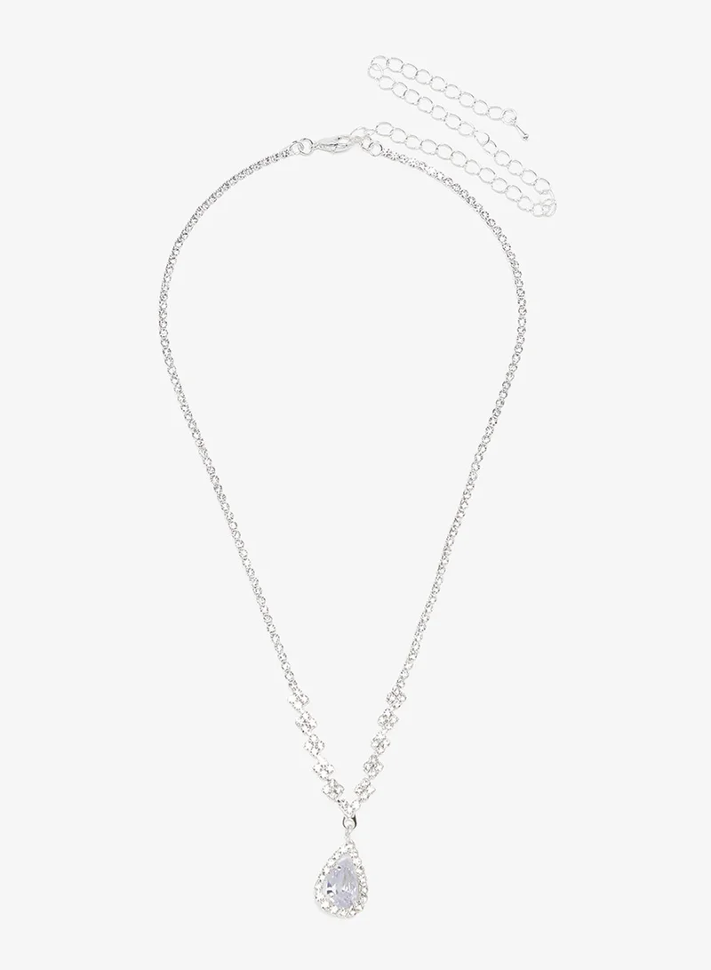 Ella Limited Edition Silver Silver Diamonte Jewelry Set With Earrings Necklace for Women | Best Price UAE