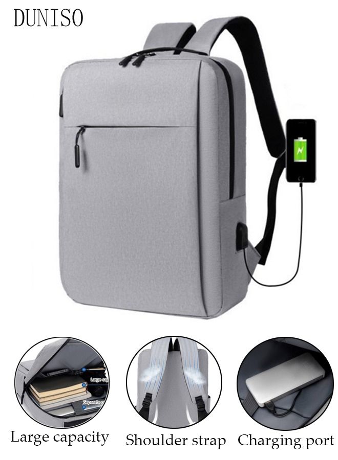 DUNISO Travel Laptop Backpack Business Anti Theft Slim Durable Computer Backpack with USB Charging Port Water Resistant College School Computer Bag Gifts for Men & Women Fits 15.6 Inch Notebook Grey - Image 1