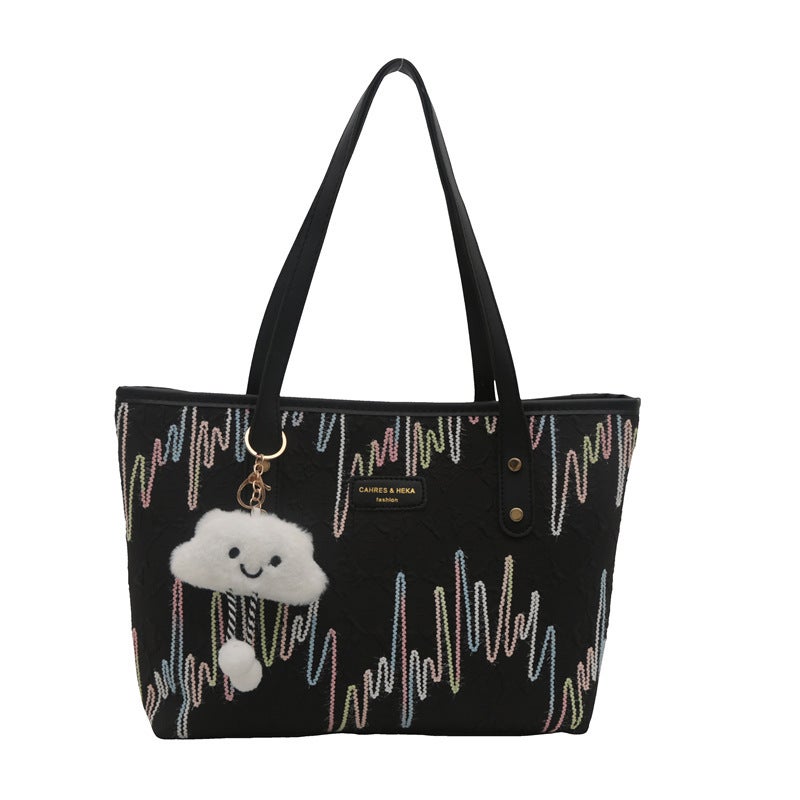 Trendy Large Tote Bag with Cute Pendant for Women - Image 5