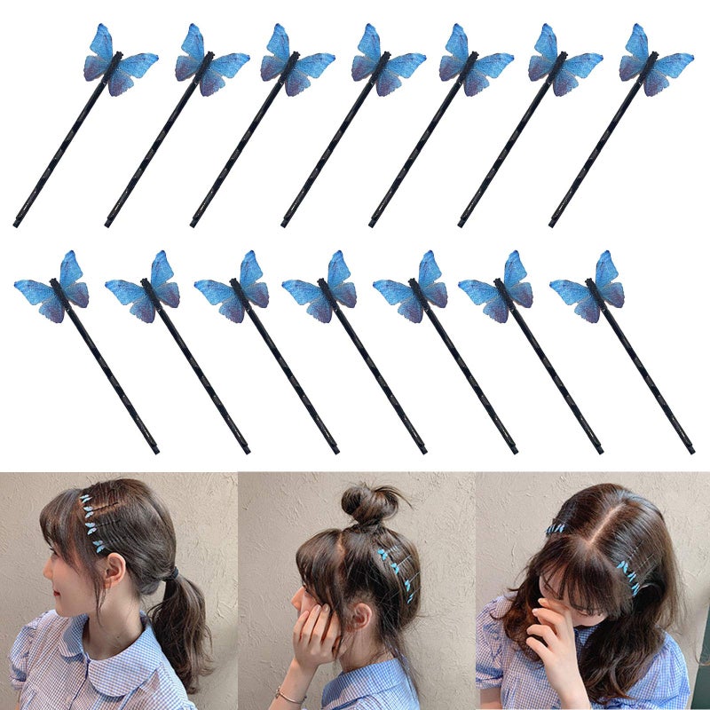 DIYstore 24 Pcs Blue Butterfly Hair Clips Mini Bangs Clips NonSlip Hair Clips Barrette Clip Hair Accessories for Girls and Women