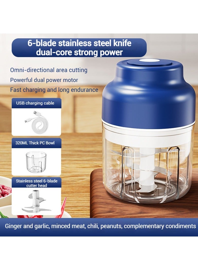 Hihonor Electric chopper, Electric Mini Garlic Mixer Blender Multifunctional Food Supplement Machine, Beat Garlic Chopped, Onion, Meat Crusher, USB Charging,320ml(Blue)  - Image 2