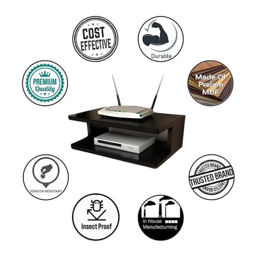 DDS Dream Decor Shoppee Multipurpose Set Top Box Holder Wall Shelf Beauty at its Best for WiFi Modem Display Rack Living Room Bedroom and Side Cutting Design (Z-Black, Engineered Wood) - Image 4