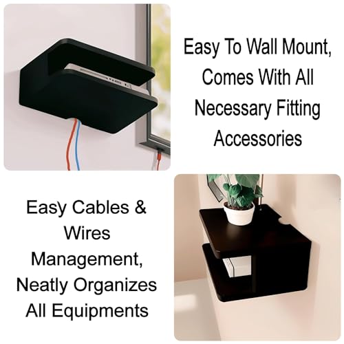 DDS Dream Decor Shoppee Multipurpose Set Top Box Holder Wall Shelf Beauty at its Best for WiFi Modem Display Rack Living Room Bedroom and Side Cutting Design (Z-Black, Engineered Wood) - Image 3