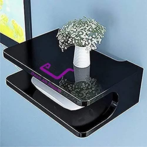 DDS Dream Decor Shoppee Multipurpose Set Top Box Holder Wall Shelf Beauty at its Best for WiFi Modem Display Rack Living Room Bedroom and Side Cutting Design (Z-Black, Engineered Wood) - Image 2