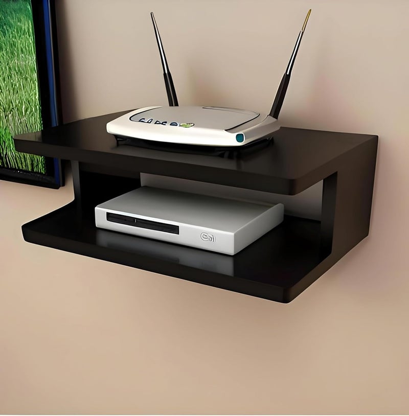 DDS Dream Decor Shoppee Multipurpose Set Top Box Holder Wall Shelf Beauty at its Best for WiFi Modem Display Rack Living Room Bedroom and Side Cutting Design (Z-Black, Engineered Wood) - Image 1