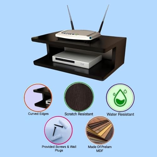 DDS Dream Decor Shoppee Multipurpose Set Top Box Holder Wall Shelf Beauty at its Best for WiFi Modem Display Rack Living Room Bedroom and Side Cutting Design (Z-Black, Engineered Wood) - Image 5