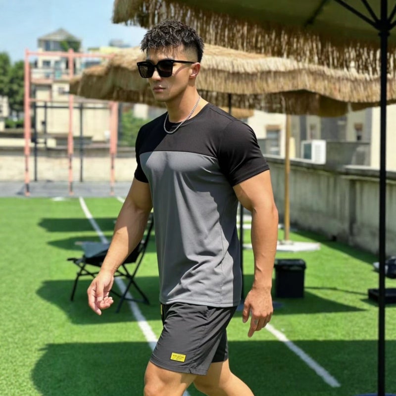 2026 Summer Men's Color Block Slim Fit Quick Dry T-Shirt - Image 3