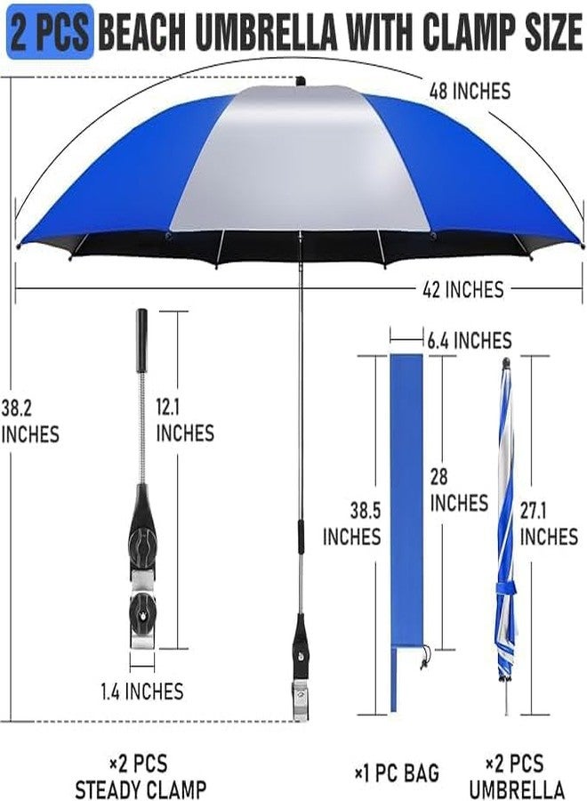 NBtoUS 2 PCS 42" Chair Umbrella with Clamp, 360°Adjustable Beach Chair with Umbrella, UPF 50+ Beach Umbrella for Camping Chair, Patio Chair, Golf Carts(Silvery and Blue,Not Include Chair) - Image 4