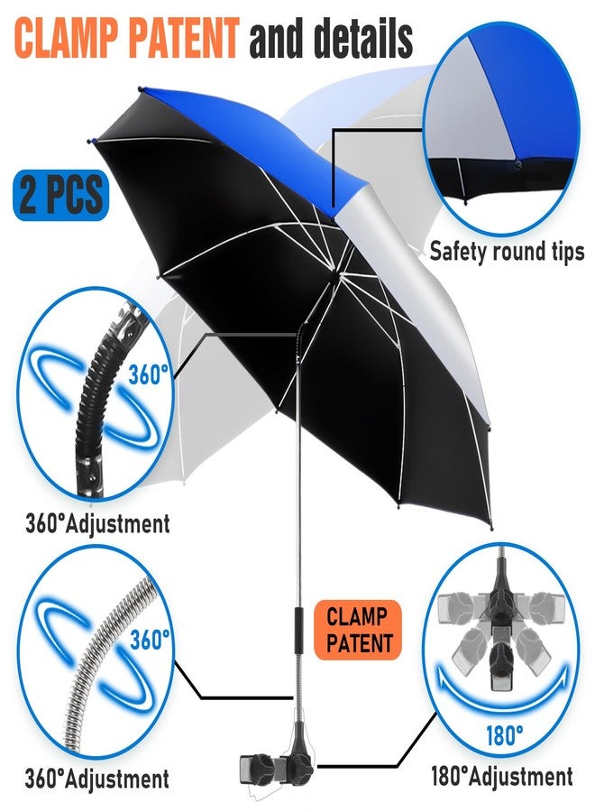 NBtoUS 2 PCS 42" Chair Umbrella with Clamp, 360°Adjustable Beach Chair with Umbrella, UPF 50+ Beach Umbrella for Camping Chair, Patio Chair, Golf Carts(Silvery and Blue,Not Include Chair) - Image 3