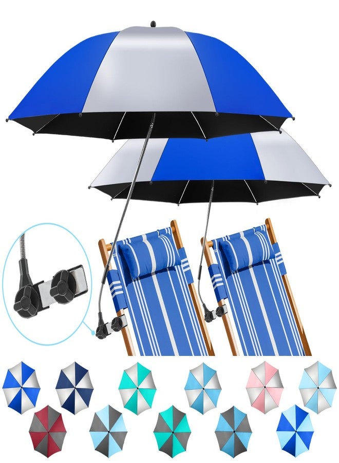 NBtoUS 2 PCS 42" Chair Umbrella with Clamp, 360°Adjustable Beach Chair with Umbrella, UPF 50+ Beach Umbrella for Camping Chair, Patio Chair, Golf Carts(Silvery and Blue,Not Include Chair) - Image 1