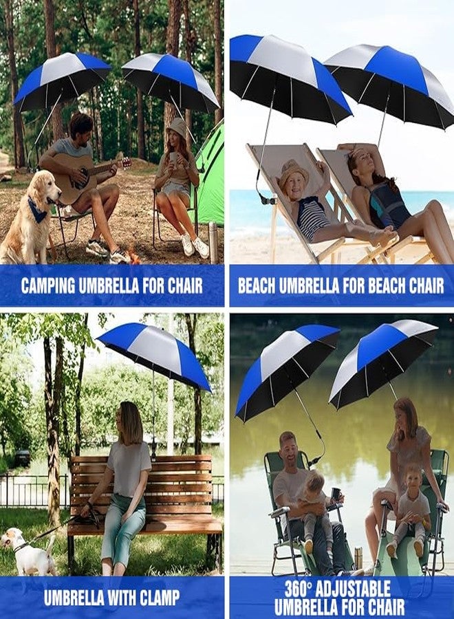 NBtoUS 2 PCS 42" Chair Umbrella with Clamp, 360°Adjustable Beach Chair with Umbrella, UPF 50+ Beach Umbrella for Camping Chair, Patio Chair, Golf Carts(Silvery and Blue,Not Include Chair) - Image 5