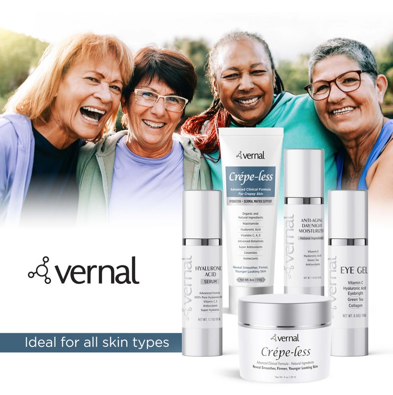 Vernal Crepe-less skin firming cream to reduce crepey arms, neck & hands. Organic tightening cream to reduce thin dry wrinkled skin. Best moisturizer to treat dry thin arms. Made in USA (6 Oz) - Image 3
