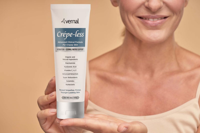 Vernal Crepe-less skin firming cream to reduce crepey arms, neck & hands. Organic tightening cream to reduce thin dry wrinkled skin. Best moisturizer to treat dry thin arms. Made in USA (6 Oz) - Image 5