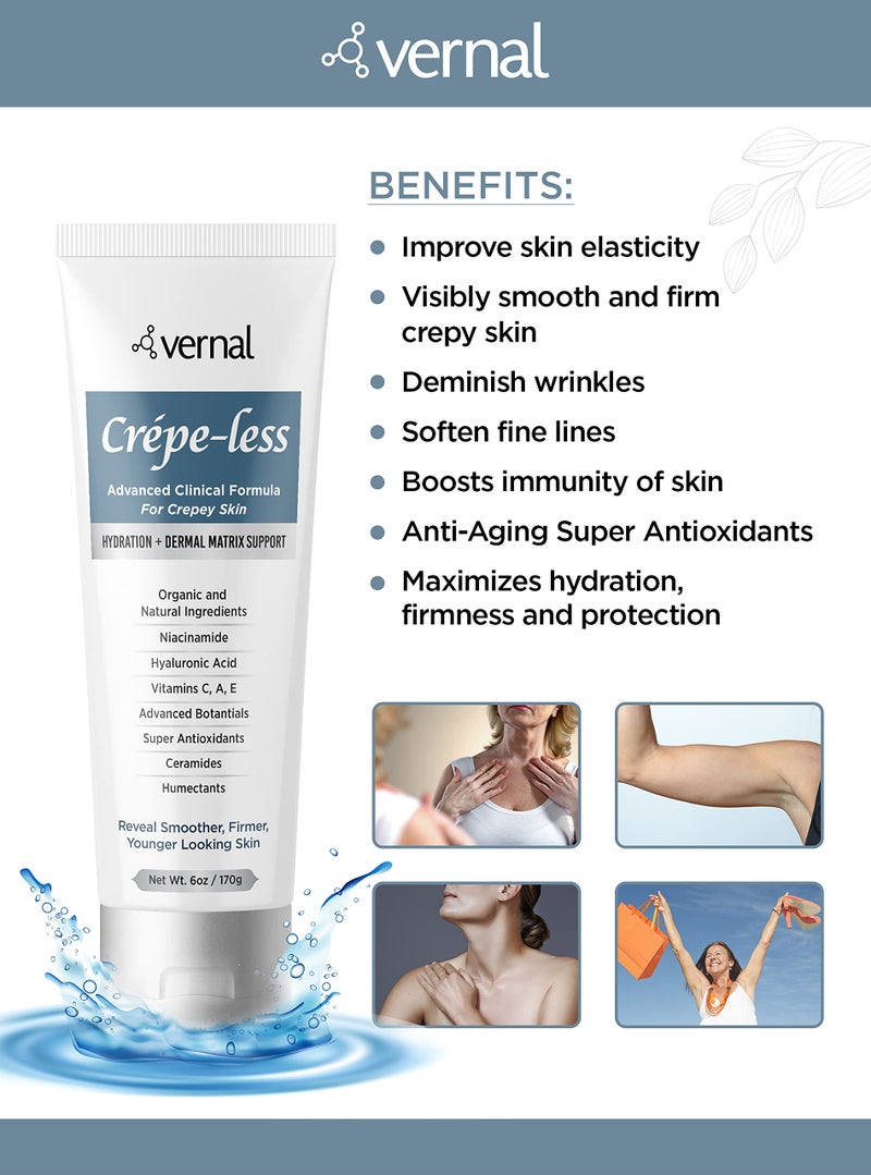 Vernal Crepe-less skin firming cream to reduce crepey arms, neck & hands. Organic tightening cream to reduce thin dry wrinkled skin. Best moisturizer to treat dry thin arms. Made in USA (6 Oz) - Image 2