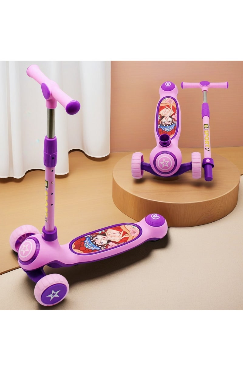 EASY FUTURE Scooters for Kids with Foldable & Height Adjustable Handle Kick Scooter with LED PU Wheels & Rear Brake & Music Kids Scooter for 3 to 8 Years - Image 1