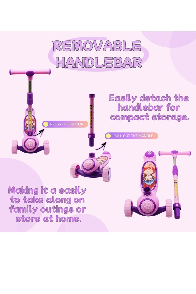 EASY FUTURE Scooters for Kids with Foldable & Height Adjustable Handle Kick Scooter with LED PU Wheels & Rear Brake & Music Kids Scooter for 3 to 8 Years - Image 2