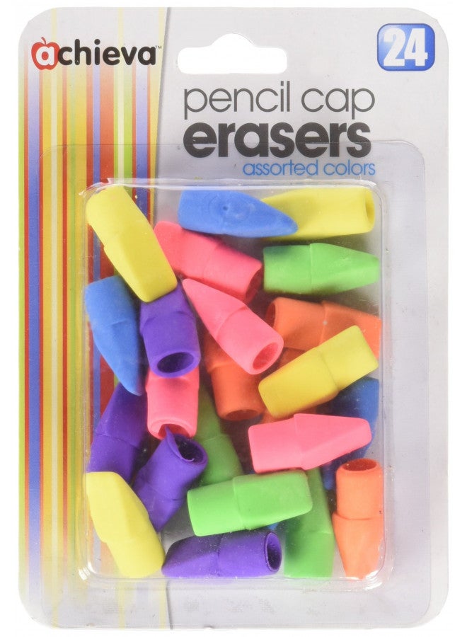 Officemate Achieva Pencil Eraser Caps, 24 in a pack, Assorted Colors (30552) - Image 1