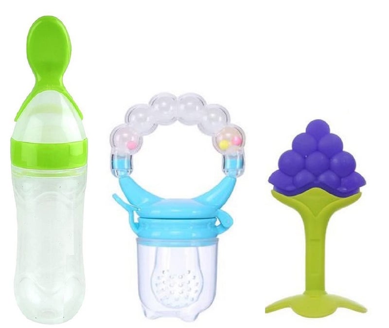 Lappu Baby Rice Paste Milk Cereal Bottle Food Feeder 90ml & Baby Fruit Nibbler & Silicone Teether (Combo Saver Pack) (Multicolors_3) - Image 1