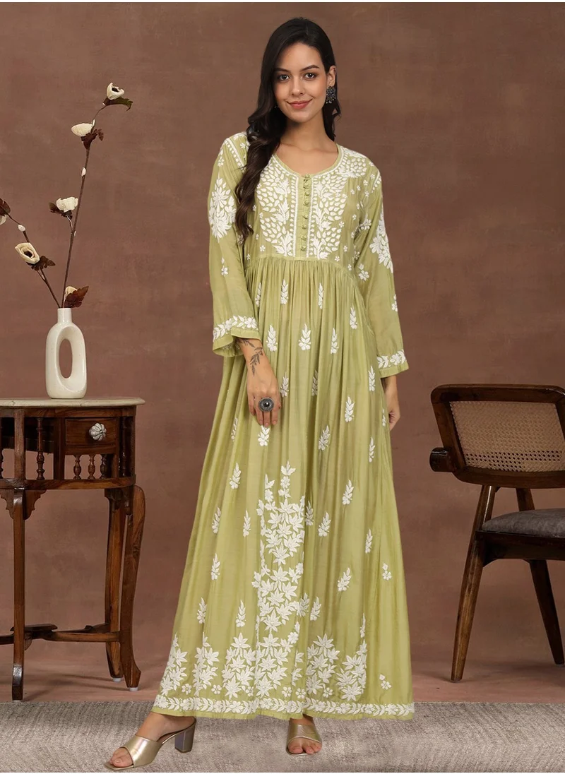 الايا جلابية شيكانكاري موسلين مطرزة يدوياً-AL4017