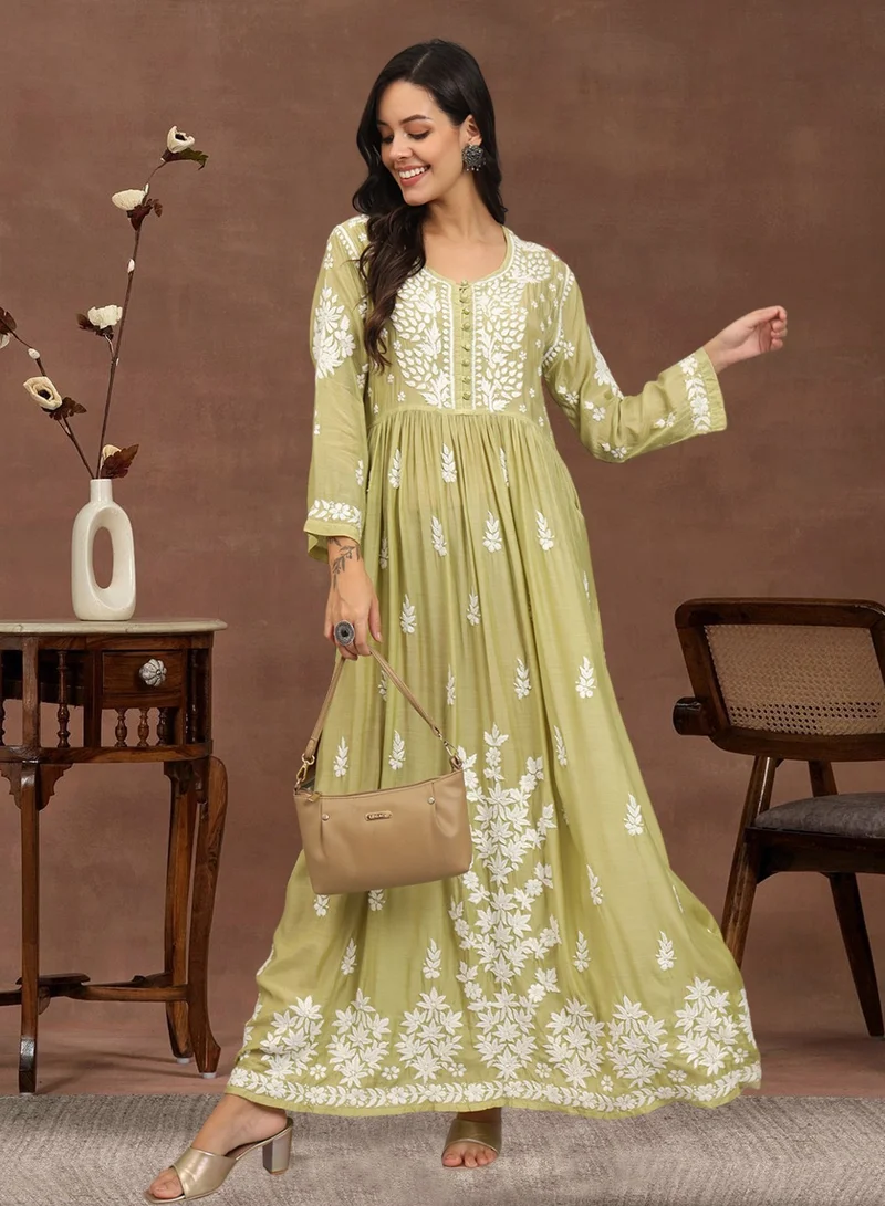 الايا جلابية شيكانكاري موسلين مطرزة يدوياً-AL4017