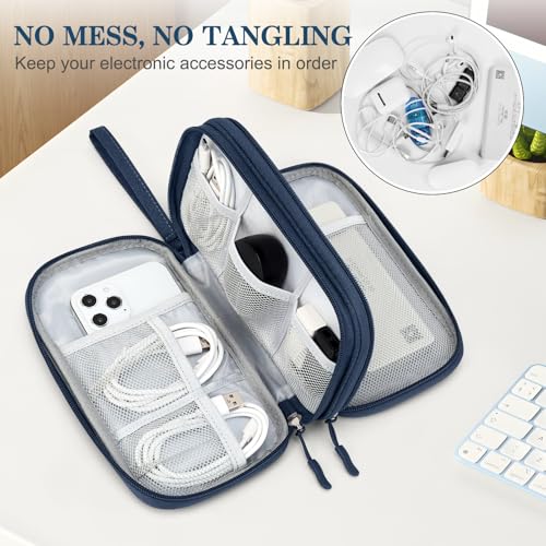 FYY Electronic Organizer, Travel Cable Organizer Bag Pouch Electronic Accessories Carry Case Portable Waterproof Double Layers Storage Bag for Cable, Cord, Charger, Phone, Earphone, Medium Size, Navy - Image 5