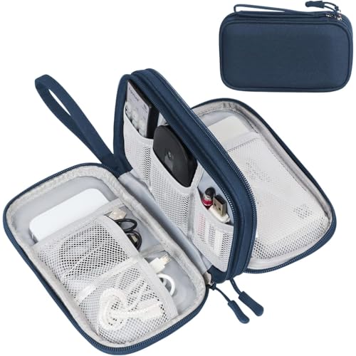 FYY Electronic Organizer, Travel Cable Organizer Bag Pouch Electronic Accessories Carry Case Portable Waterproof Double Layers Storage Bag for Cable, Cord, Charger, Phone, Earphone, Medium Size, Navy - Image 1