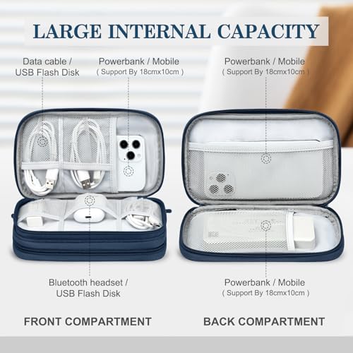 FYY Electronic Organizer, Travel Cable Organizer Bag Pouch Electronic Accessories Carry Case Portable Waterproof Double Layers Storage Bag for Cable, Cord, Charger, Phone, Earphone, Medium Size, Navy - Image 3