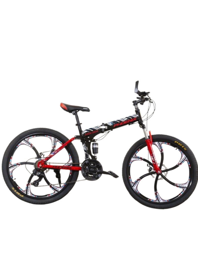 Phonix PHONIX Folding Bike - 26-Inch Steel Frame with 21-Speed Shimano Gears 