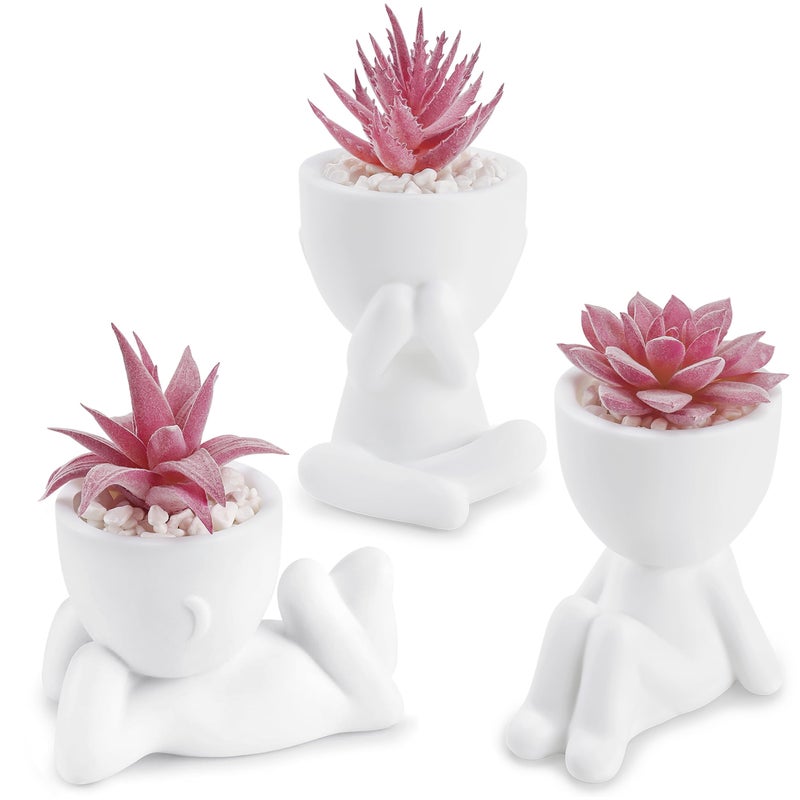 Der Rose 3 Pcs Fake Succulents Plants Artificial Pink Room Office Desk Decor for Women - Image 1