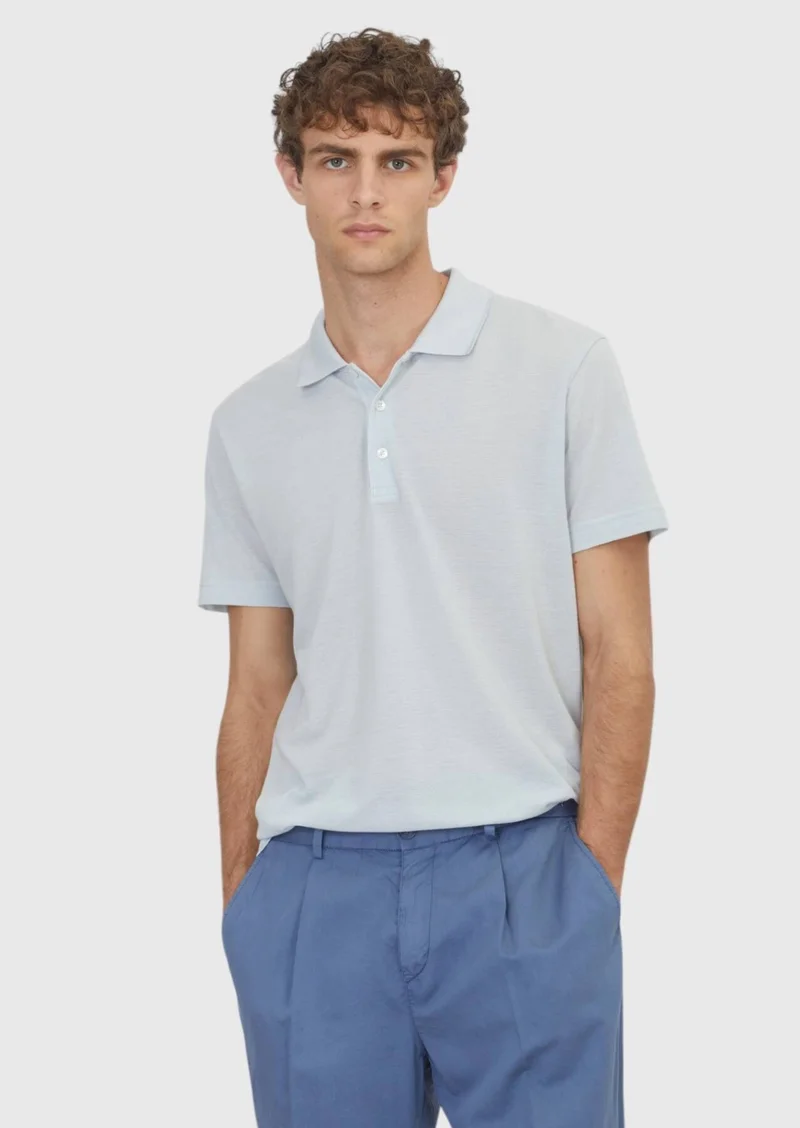 RAMSEY Blue Plain Cotton Blended T-Shirt