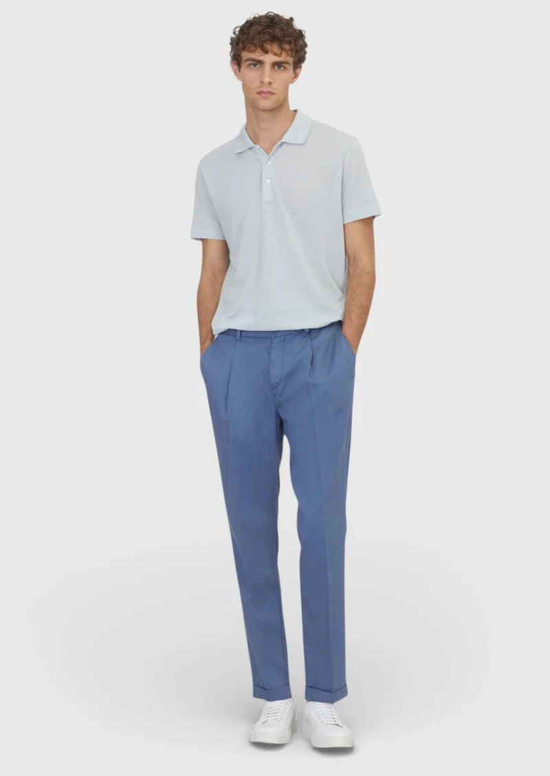 RAMSEY Blue Plain Cotton Blended T-Shirt