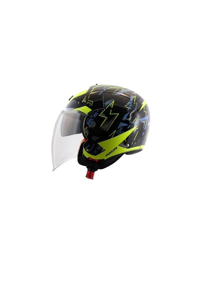 AXOR Axor Striker Cyborg ISI ECE DOT Certified Lightweight Open Face Dual Visor Helmet for Men and Women with Outer Clear Visor and Inner Sun Visor Black Neon Yellow  - Image 2