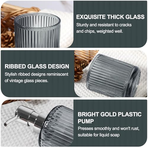 KASUNTING Gray Glass Bathroom Accessories 4 Pcs, Grey Bathroom Set, Soap Dispenser and Toothbrush Holder Set, Qtip Holder Set, Vintage Bathroom Sink Set, Modern Bathroom Decor - Image 4