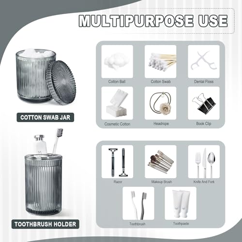 KASUNTING Gray Glass Bathroom Accessories 4 Pcs, Grey Bathroom Set, Soap Dispenser and Toothbrush Holder Set, Qtip Holder Set, Vintage Bathroom Sink Set, Modern Bathroom Decor - Image 5